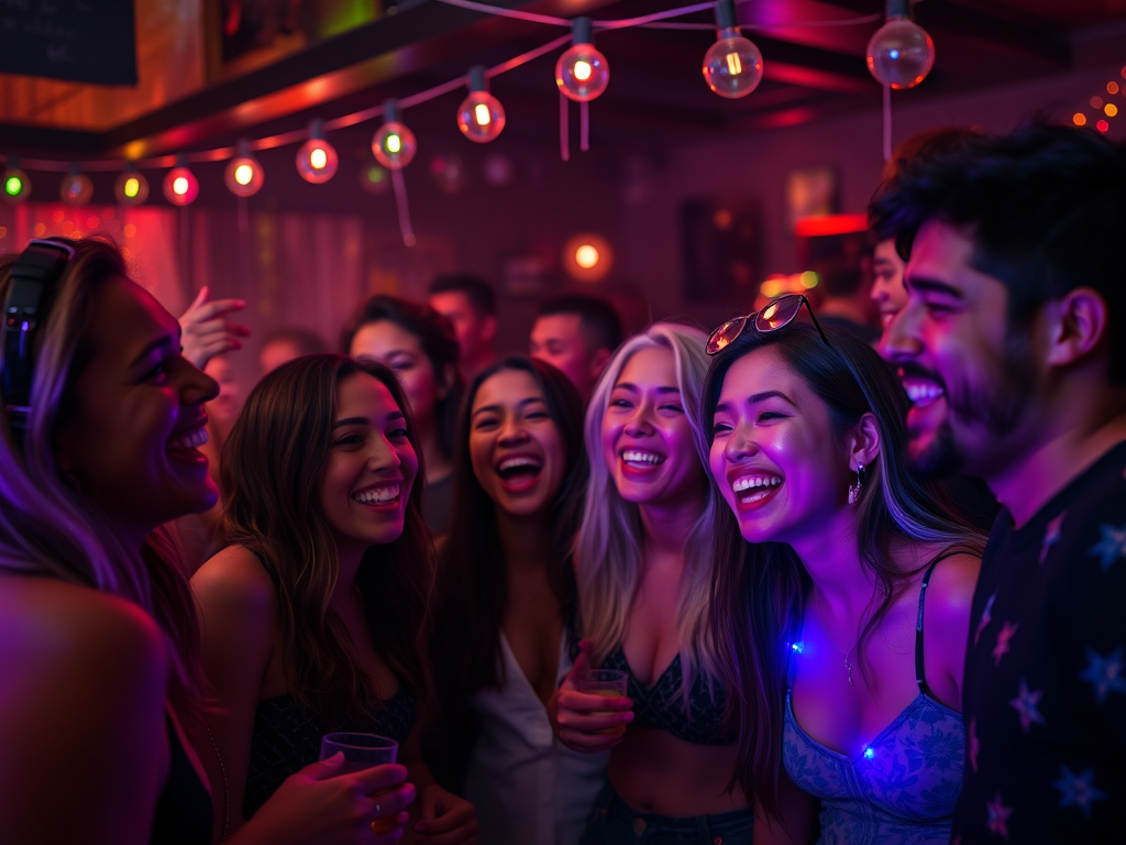 People in a dark lit room