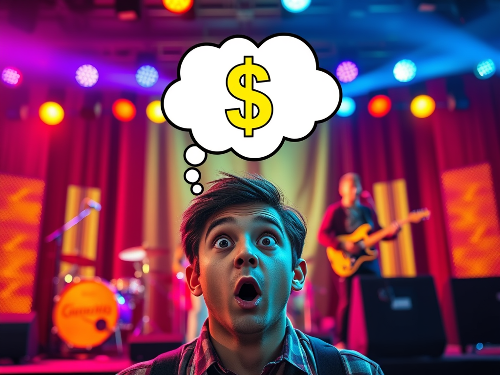 Man looking surprised with a money symbol over his head.