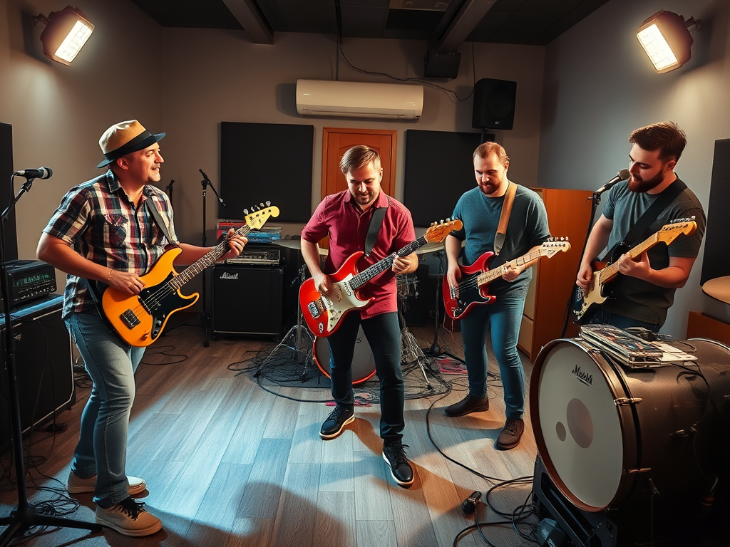 Band performing in a studio